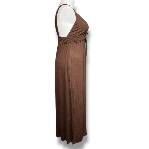 Tropical Escapes Womens Maxi Dress Swimsuit Coverup Grecian Style Brown Large - Picture 3 of 11